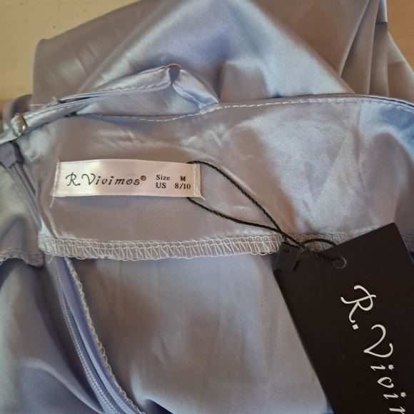 R. Vivimos Lavender Satin Asymmetric Midi Slip Dress Size Medium - Picture 6 of 7